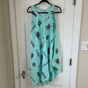 Exist Mint Green Sleeveless Printed Dress with Navy Motifs